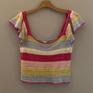 Knitted flare sleeve top, colorful and vibrant